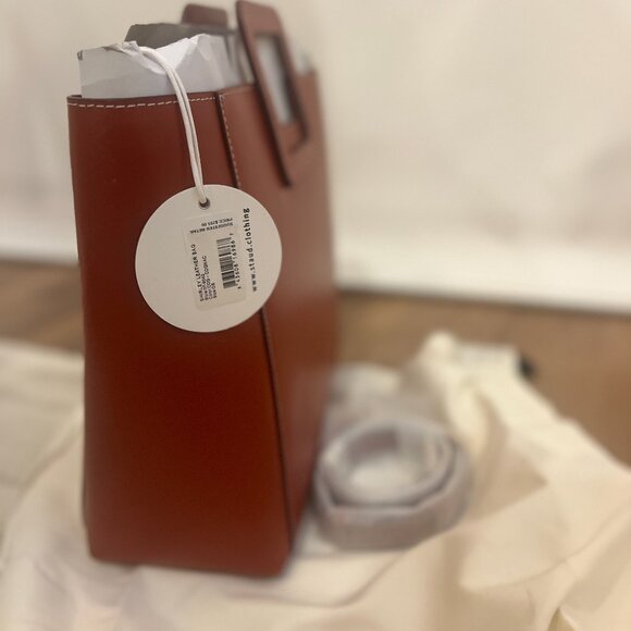 NWT STAUD COGNAC SHIRLEY LEATHER BAG SADDLE - Picture 4 of 9